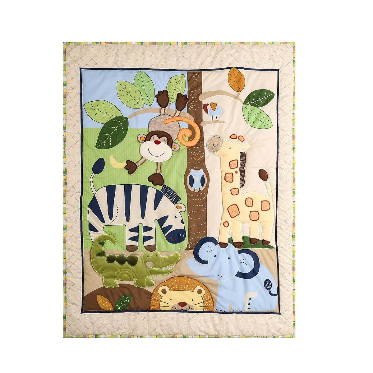 MUTZOBIIBY Jungle Animal Safari 3-Piece Crib Bedding Set, 28x52