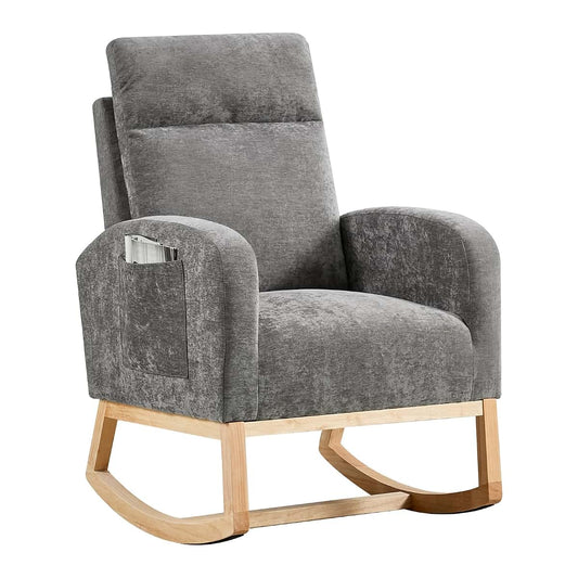 Festisoul Modern Glider Rocking Chair, Upholstered High Back Armchair with Side Pockets, 300 lbs Capacity Breathable