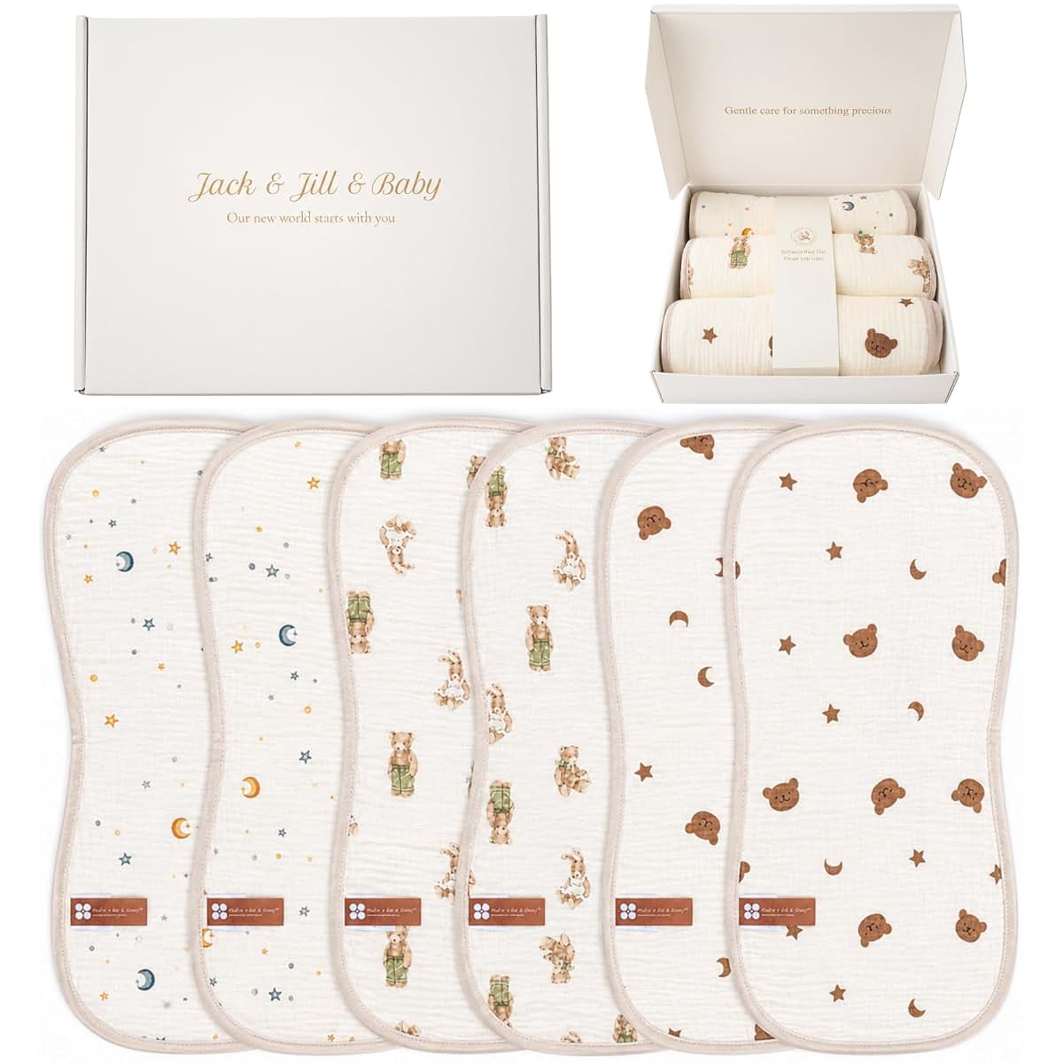 Jack & Jill & Baby Muslin Burp Cloths 6-Pack