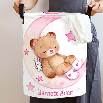 Joyestore Cute Teddy Bear Pink Moon Storage Bin, Waterproof Oxford Fabric Clothes Basket Organizer for Laundry (photo 2)