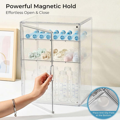 KitHero Baby Bottle Organizer X-Large Adhesive Wall-Mount 3 Tier Adjustable Acrylic Storage