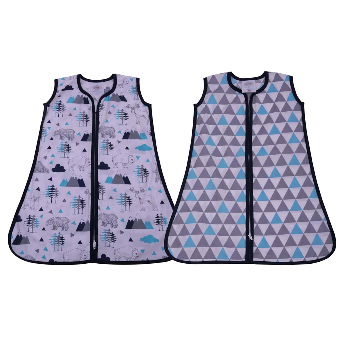 Bacati Woodlands & Triangles Boys Cotton Percale 2 Pack Sleeping Bag Small, Aqua/Navy/Grey