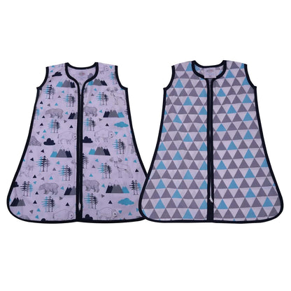 Bacati Woodlands & Triangles Boys Cotton Percale 2 Pack Sleeping Bag Small, Aqua/Navy/Grey
