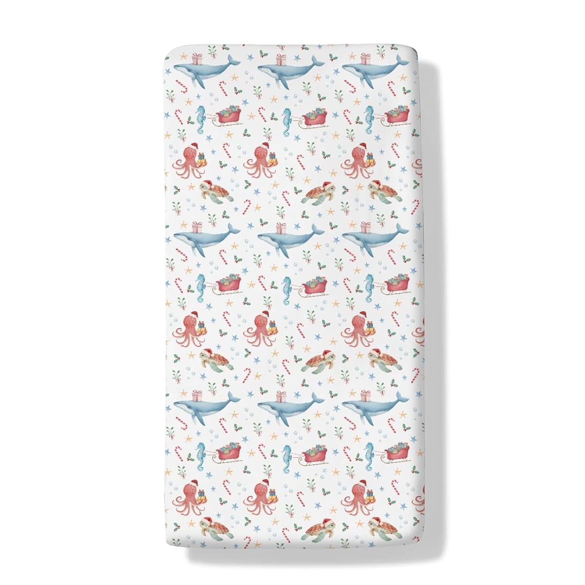 Cstdyfrv Christmas Sea Animals Baby Crib Sheets Coastal Whale Turtle Sea Horse Santa Hat Gifts Baby Sheet Winter