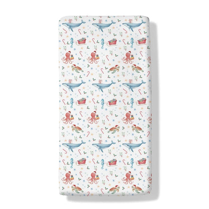 Cstdyfrv Christmas Sea Animals Baby Crib Sheets Coastal Whale Turtle Sea Horse Santa Hat Gifts Baby Sheet Winter
