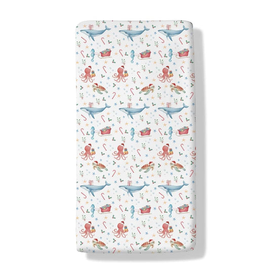 Cstdyfrv Christmas Sea Animals Baby Crib Sheets Coastal Whale Turtle Sea Horse Santa Hat Gifts Baby Sheet Winter