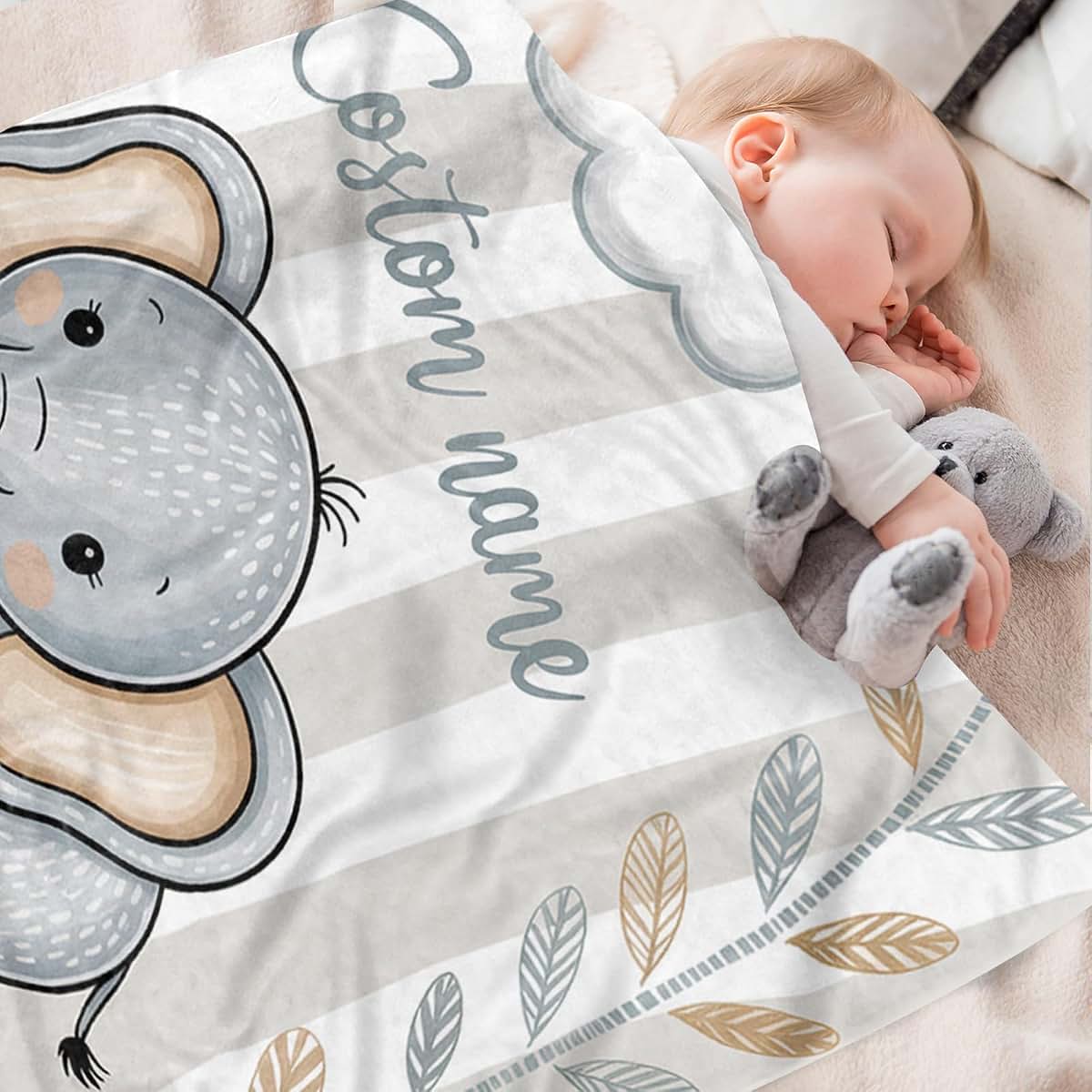 Kryvoxc Personalized Baby Blankets with Name, Whale Double Layer Receiving Swaddle Blanket with Dotted Backing, Soft (photo 3)