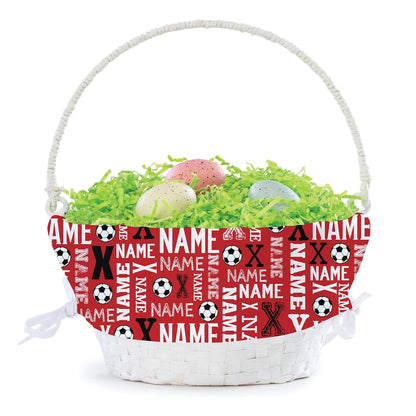 Personalized Planet Personalized Soccer Easter Egg Basket with Handle and Custom Name | Red Easter Basket Liners (photo 3)