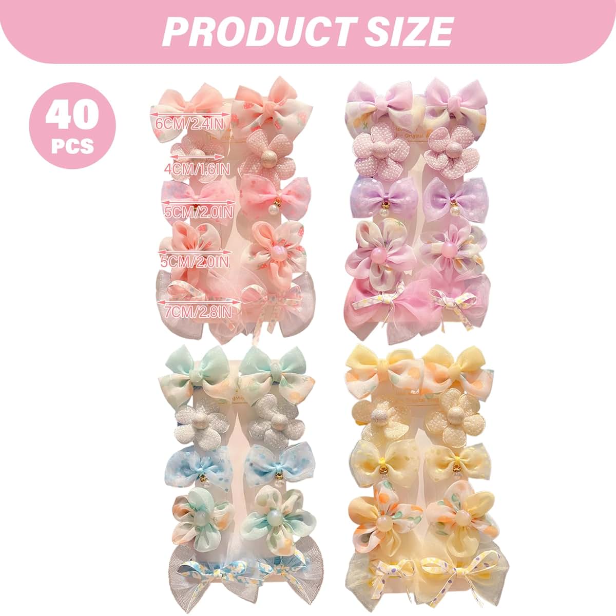 AZIDWERYQ Baby Girl Hair Clips - 40 Pcs Pearl Bead Flower Bows in 4 Colors (photo 4)