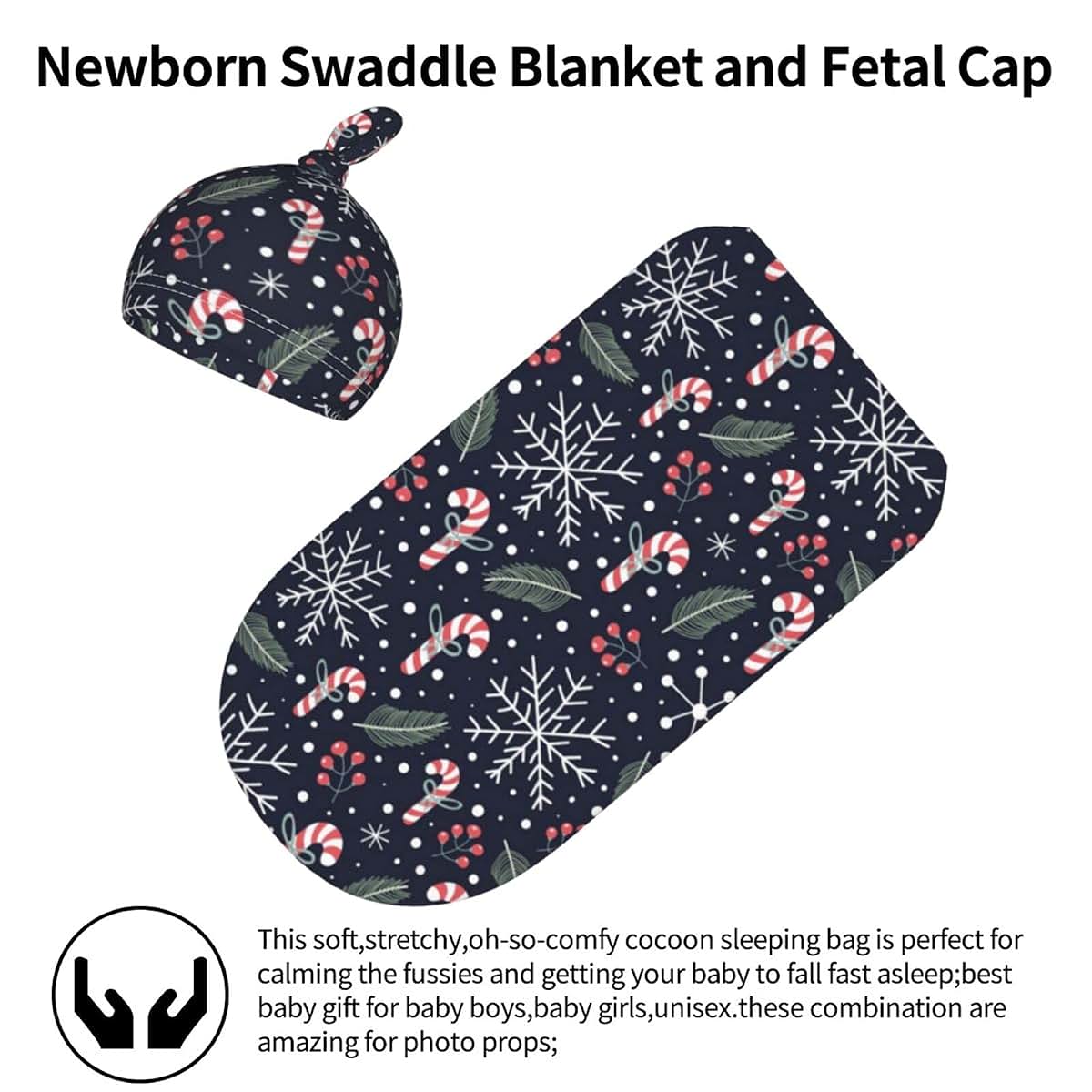 Rongyuan Christmas Newborn Baby Swaddle Blankets Headbands Beanie Hats Sets Soft and Breathable Nursery Shower Gift Set (photo 3)
