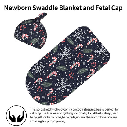 Rongyuan Christmas Newborn Baby Swaddle Blankets Headbands Beanie Hats Sets Soft and Breathable Nursery Shower Gift Set (photo 3)