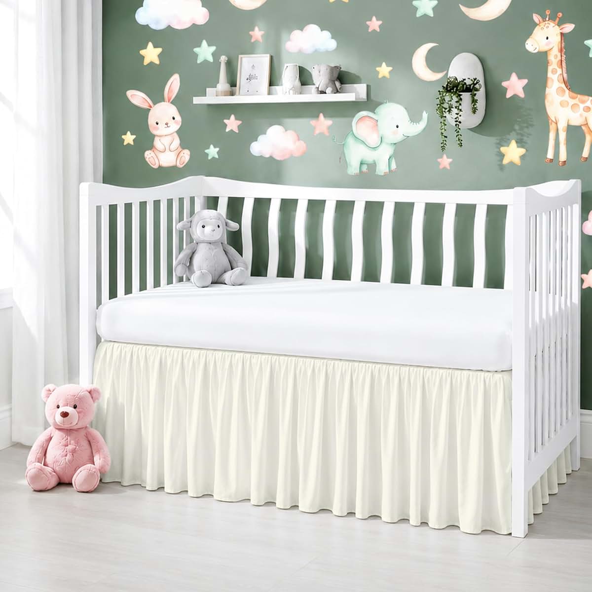 MD Home Decore Crib Bed Skirt Dust Ruffle with Split Corners Cotton, 14" Drop, Ivory