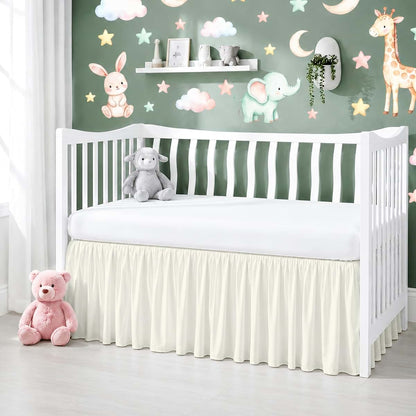 MD Home Decore Crib Bed Skirt Dust Ruffle with Split Corners Cotton, 14" Drop, Ivory