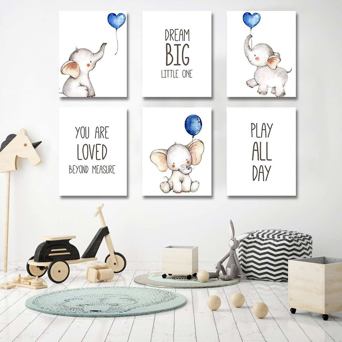 Elephant and Balloons Wall Art Prints for Nursery Decor