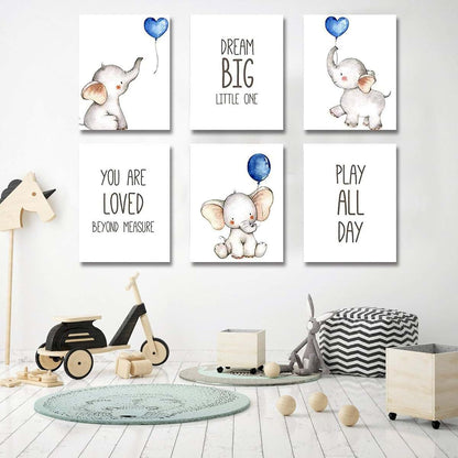 Elephant and Balloons Wall Art Prints for Nursery Decor