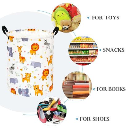 HUAYEE Round Lion and Tiger Pattern Laundry Hamper with Handles, Fabric Storage Bin