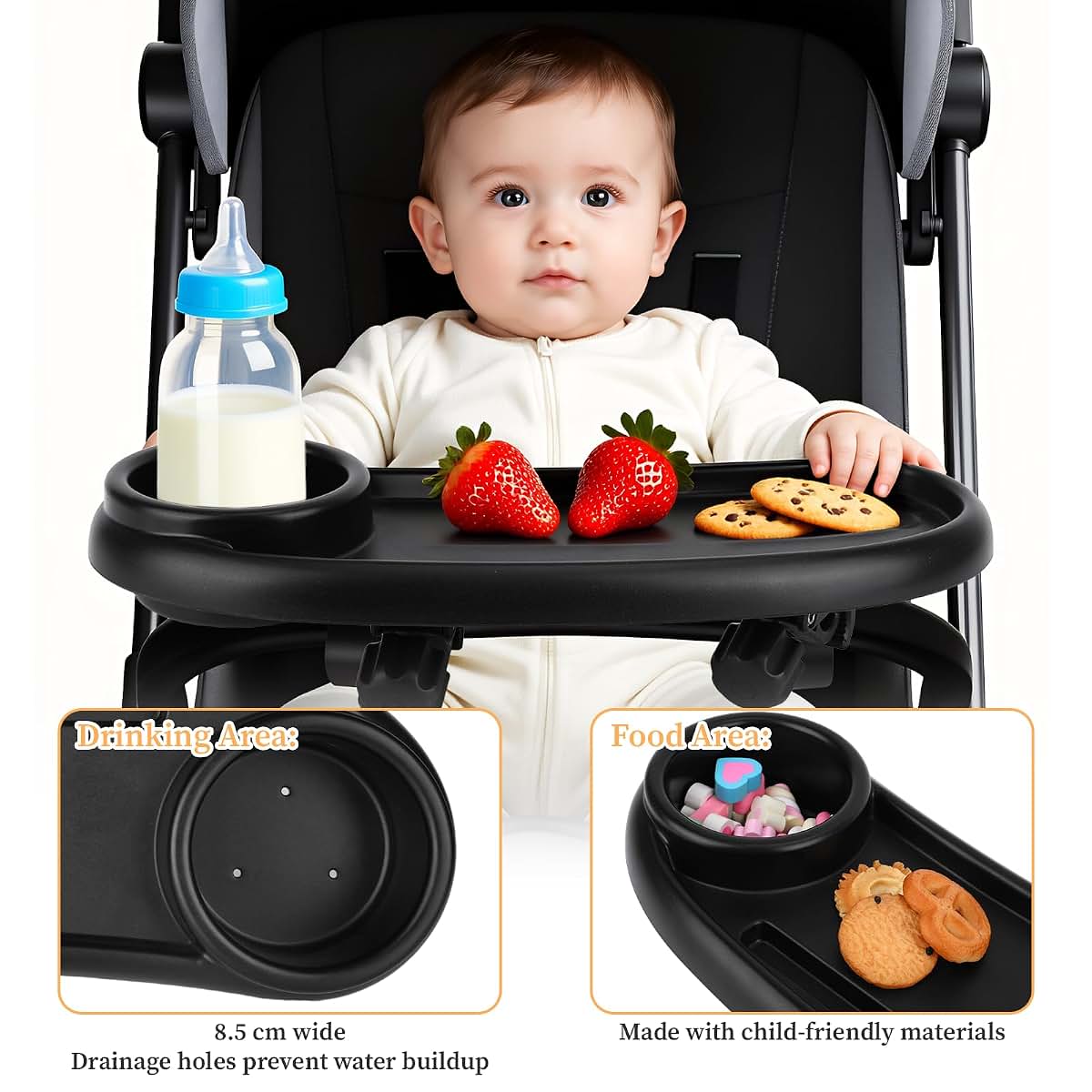 Jaarssho Universal Stroller Snack Tray Compatible with Mockingbird and Most Others Adjustable Universal Snack Tray for (photo 4)