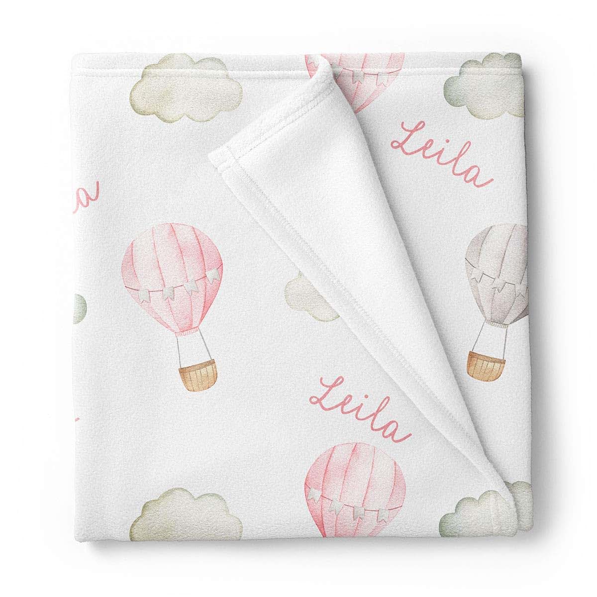 Lovable Gift Co Hot Air Balloons Personalized Baby Receiving Swaddle Blanket, Pink