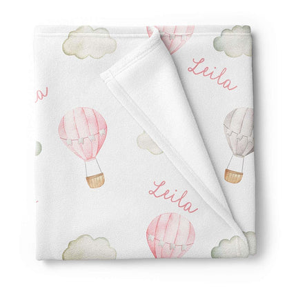 Lovable Gift Co Hot Air Balloons Personalized Baby Receiving Swaddle Blanket, Pink