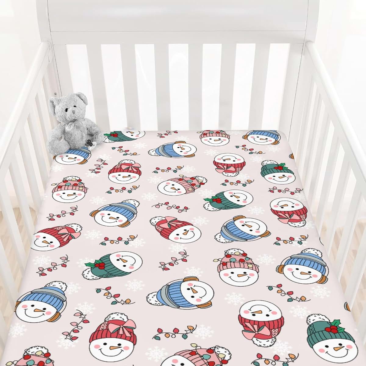 Cstdyfrv Christmas Snowman Baby Crib Sheets, Fitted Polyester Bedding