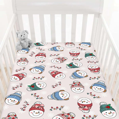 Cstdyfrv Christmas Snowman Baby Crib Sheets, Fitted Polyester Bedding