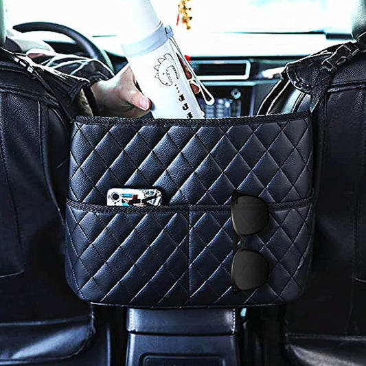 Guoord Car Seat Storage Bag Black PU Leather Caddy Organizer