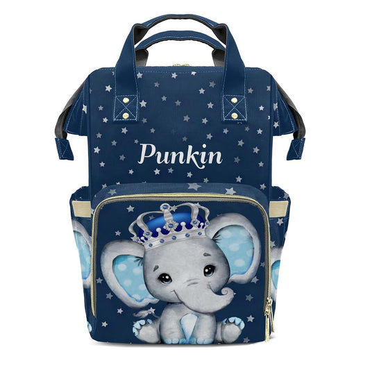 LiSoAkWE Little Elephant Prince Night Star Personalized Large Capacity Diaper Bags,Custom Name Backpack Casual Daypack