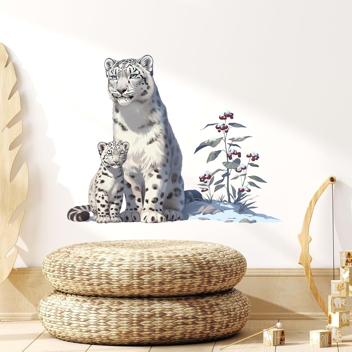 RoyoLam Snow Leopard with Cub Wall Decal | Removable Waterproof Vinyl Peel and Stick Nursery Art