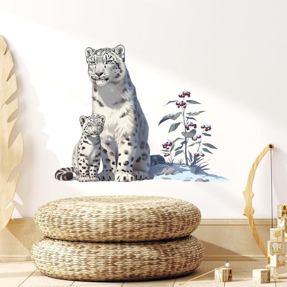 RoyoLam Snow Leopard with Cub Wall Decal | Removable Waterproof Vinyl Peel and Stick Nursery Art