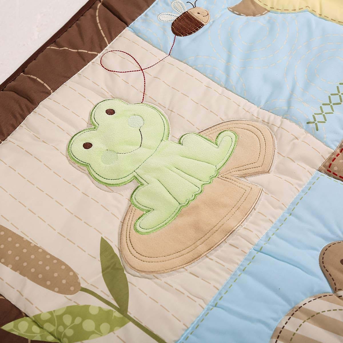 CribMATE 3 PCs Turtle Frog Nursery Crib Bedding Set Brown Green Garden Ducks Bee Cot Bedding Set (Green 1), 27 X 52 (photo 2)