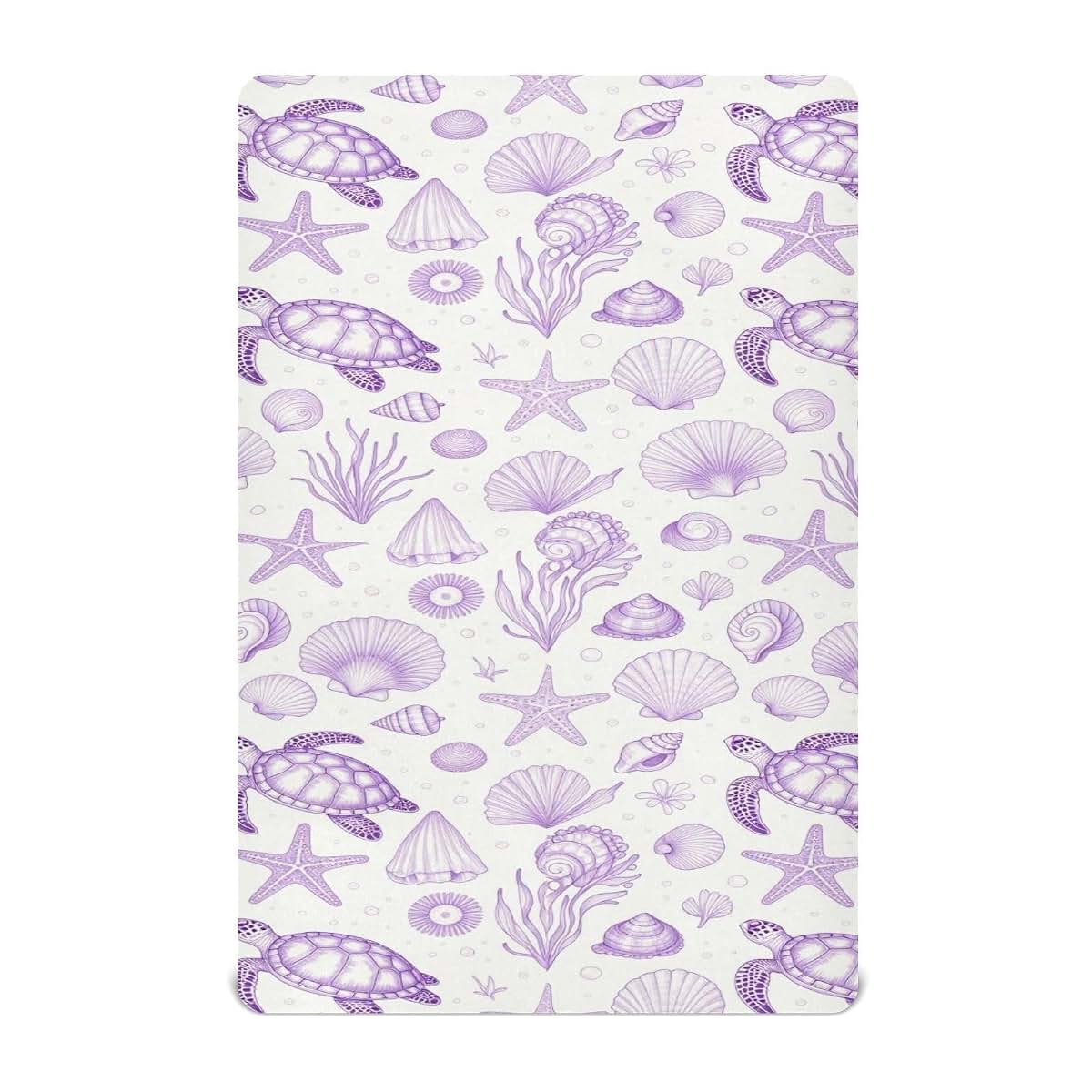 decor gift Muslin Fitted Crib Sheet Coastal Beach Summer Purple Ocean Seashell Bedding for boy 39''x 27''