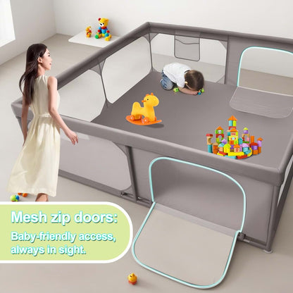 BabyOneStop Extra Large 79"x79" Mesh Playpen With Dual Zipper Doors