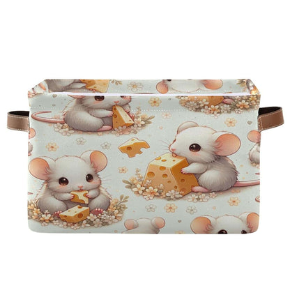 Maunzc Cute Fluffy Mices Storage Bin, Collapsible Canvas Basket with Metal Frame and Handles, 1-Pack