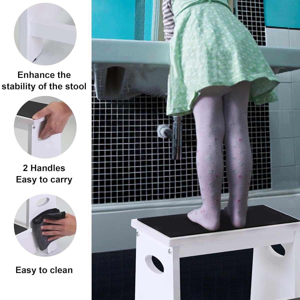 SUQANACY Kids Step Stool White Stepping Stool 2 Step Stools for Toddlers Bathroom Kitchen Counter Sink Wooden Step (photo 2)
