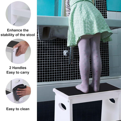 SUQANACY Kids Step Stool White Stepping Stool 2 Step Stools for Toddlers Bathroom Kitchen Counter Sink Wooden Step (photo 2)