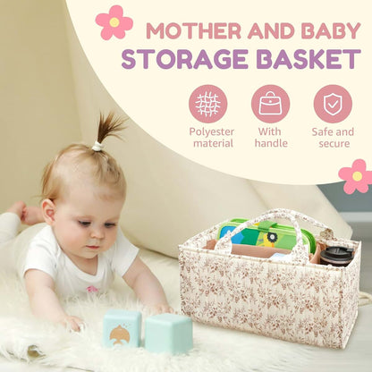BBENIN Floral Diaper Caddy Organizer with Removable Dividers