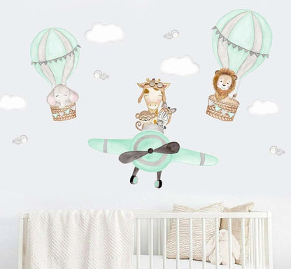 Art In Colors Watercolor Jungle Animals & Airplane Wall Decals