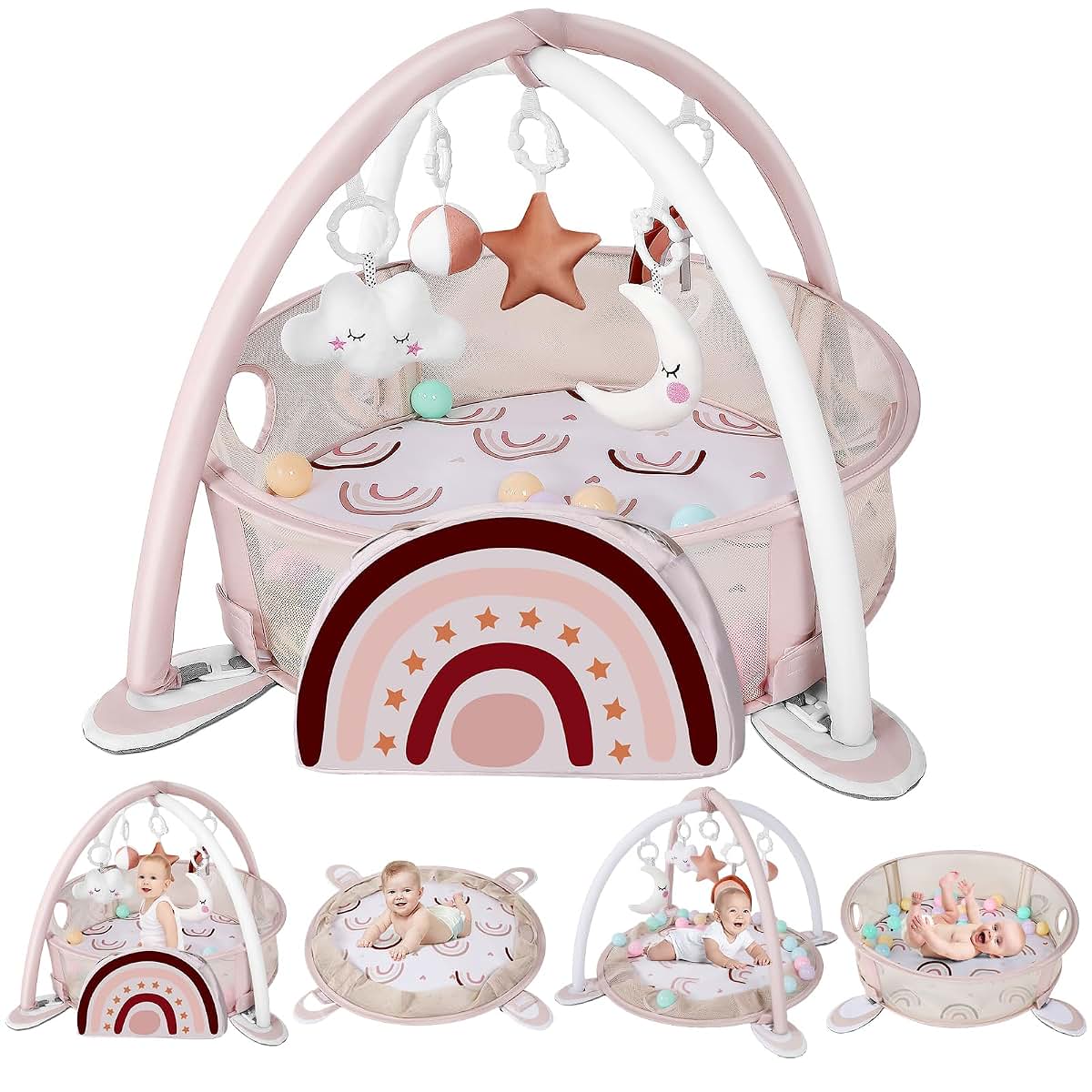 Dearlomum Rainbow 4-in-1 Baby Play Mat Gym with Ball Pit