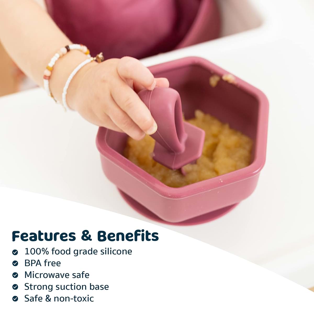 Tiny Twinkle Silicone Suction Bowl with Lid 13oz Burgundy