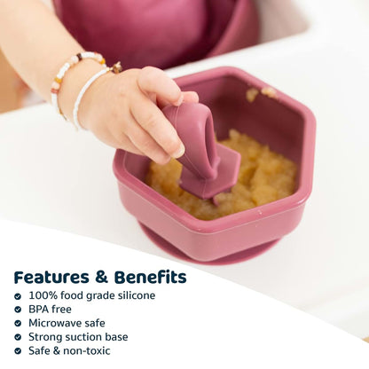 Tiny Twinkle Silicone Suction Bowl with Lid 13oz Burgundy