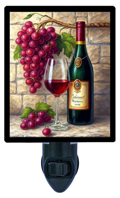 Night Light Designs LED Night Light, Red Vintage Charm – Wine Design, Fully Enclosed, Rotating Plug, Glass Front