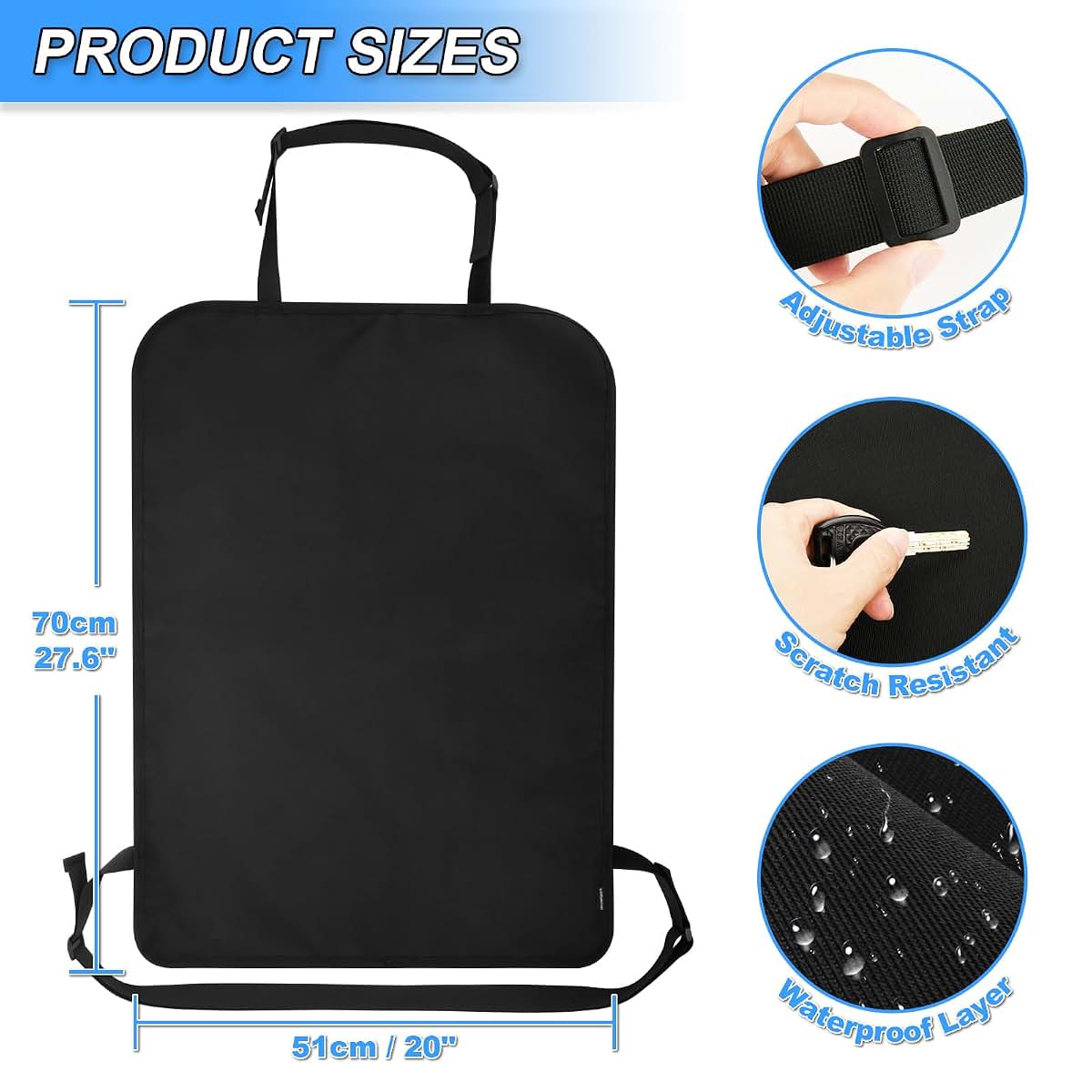 2 Pack Heavy Duty Kick Mats Back Seat Protectors for Kids, X-Large 28x20 Inch Nylon Car Seat Cover