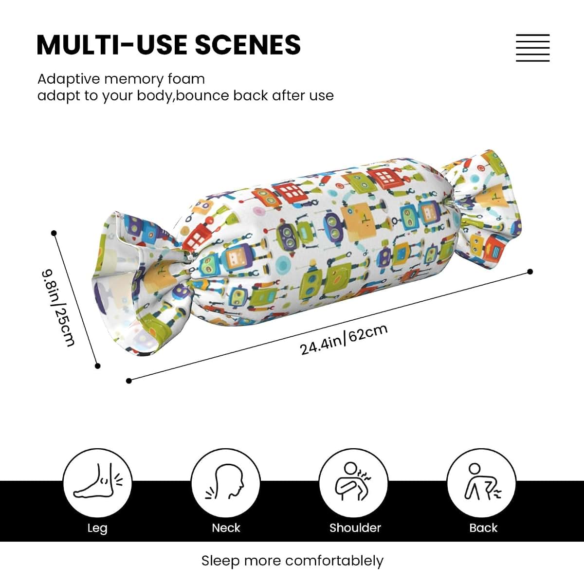 Bkdogkt Cartoon Robot Print Candy Cylindrical Pillow (photo 4)