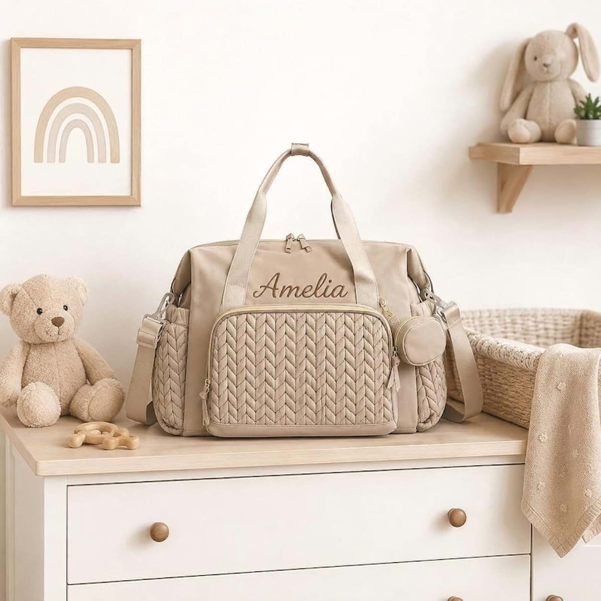 ECOVOYGGE Large Personalized Diaper Bag, Custom Embroidery Name Baby Bag, Multifunction Travel Maternity Bag,Gift for (photo 2)