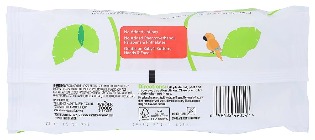 365 by Whole Foods Market Coconut Baby Wipes, 64 Count, Pack of 3
