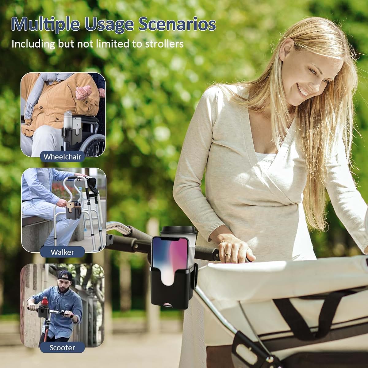 UMBEIBEI Universal Stroller Cup Holder with Phone Holder