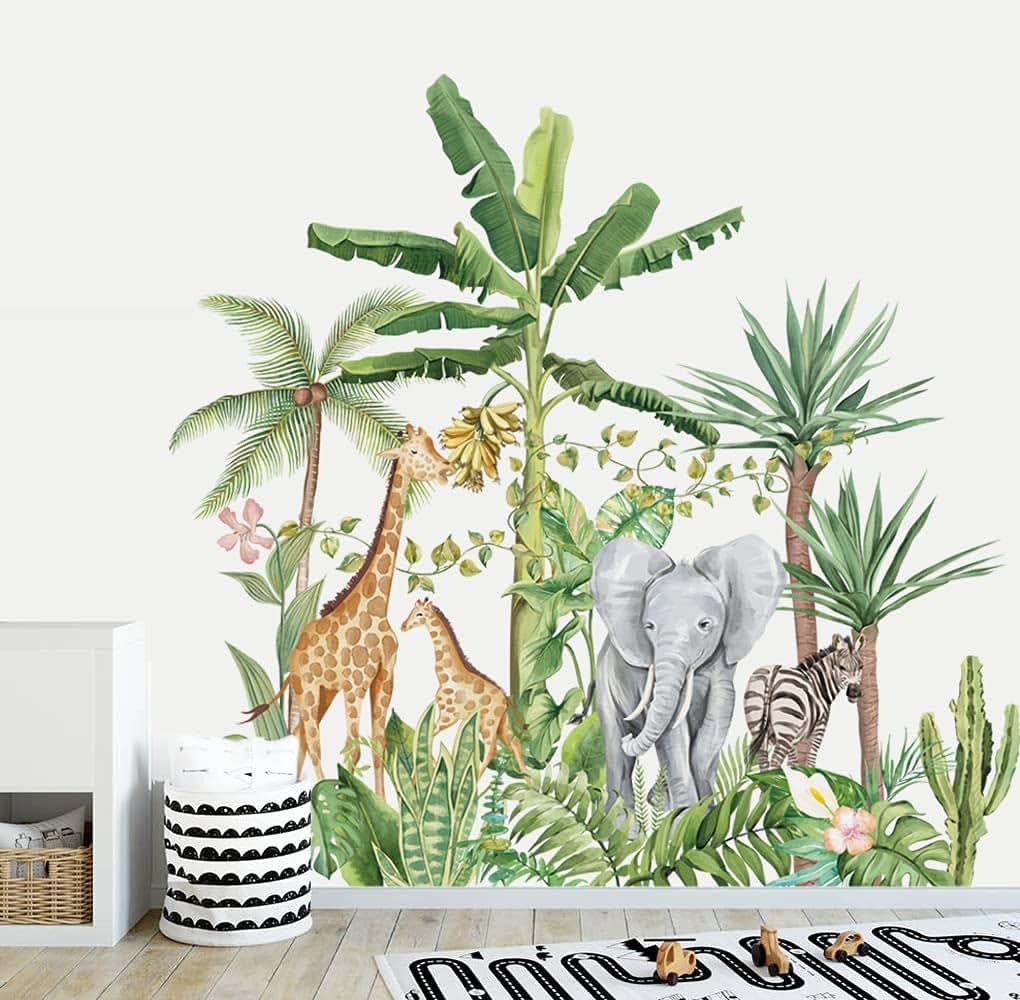 Runtoo Tropical Jungle Animal Wall Decals Vinyl Peel-and-Stick Stickers