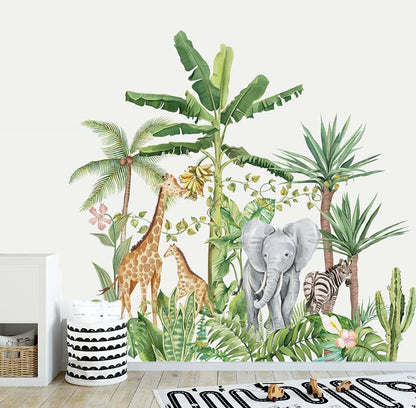 Runtoo Tropical Jungle Animal Wall Decals Vinyl Peel-and-Stick Stickers