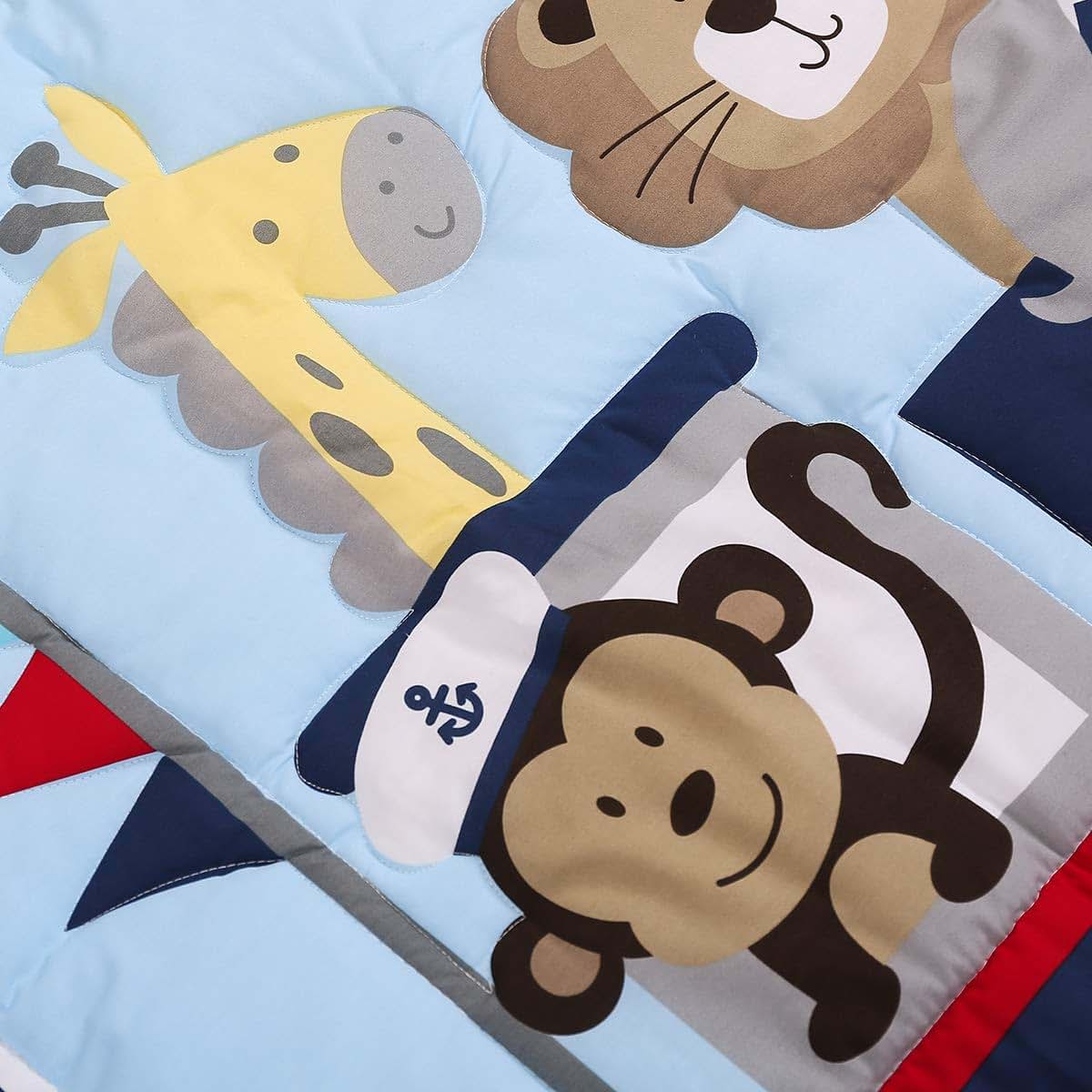 JAHbaby Noah's Ark Crib Bedding Set - Cotton Polyester Quilt, Fitted Sheet, Dust Ruffle & Window Valance