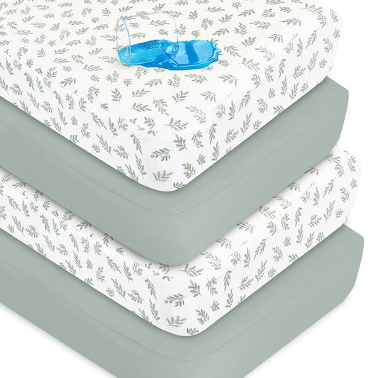 Biloban 4-Pack Waterproof Fitted Crib Sheets Microfiber Baby Bed Sheet for Standard Crib and Toddler Mattress 52x28x8in